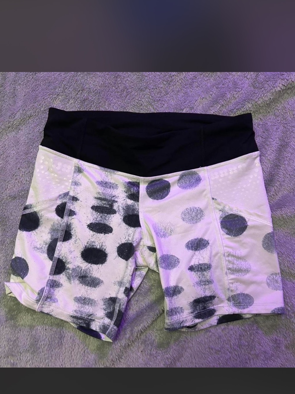 lululemon athletica Black Waist White Shorts with Black Dot Print